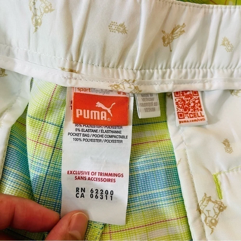 Puma Sport life Style Plaid Golf Shorts Men Size 36 Color Green/Blue Pockets